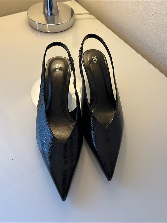 Zara Shoes - Zara Black Patent Pointed Slingback Pumps